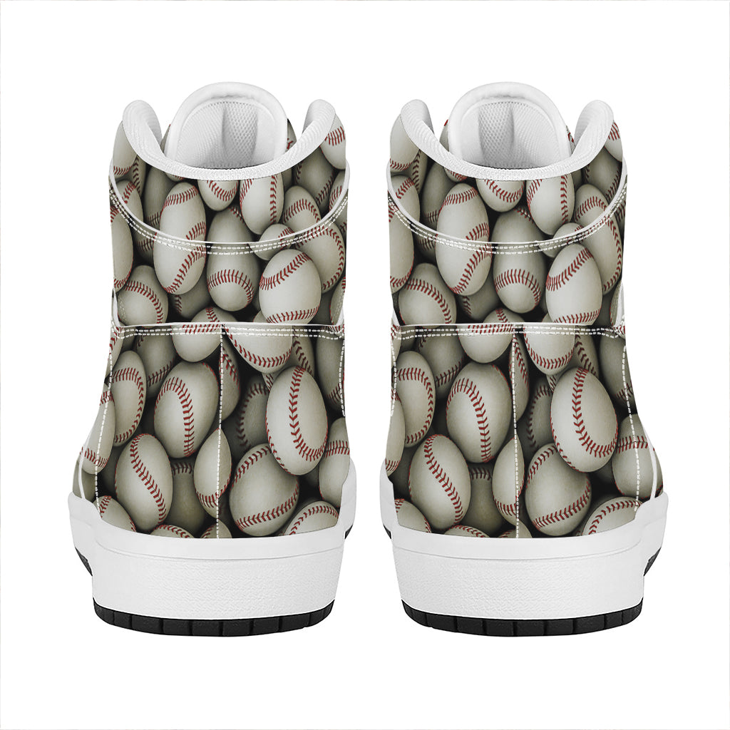 Baseballs 3D Print High Top Leather Sneakers