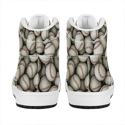 Baseballs 3D Print High Top Leather Sneakers