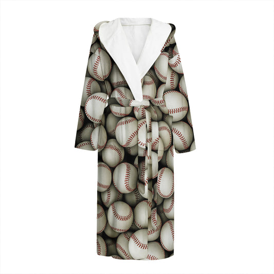 Baseballs 3D Print Hooded Bathrobe