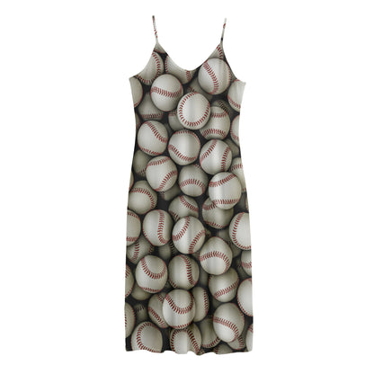 Baseballs 3D Print Jersey Midi Cami Dress