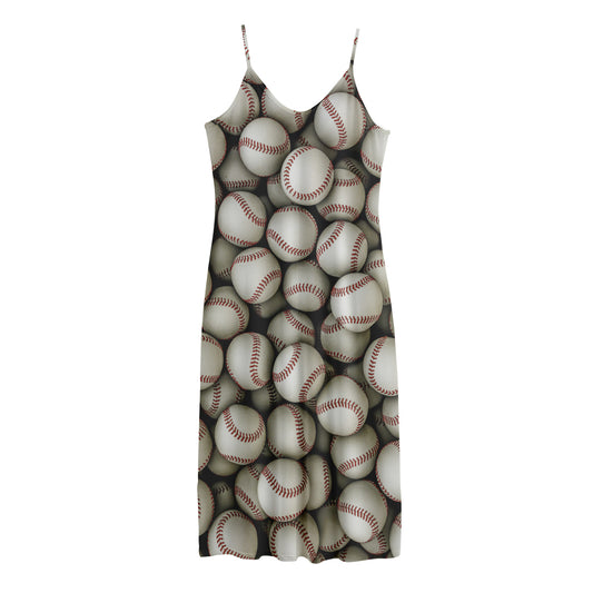 Baseballs 3D Print Jersey Midi Cami Dress