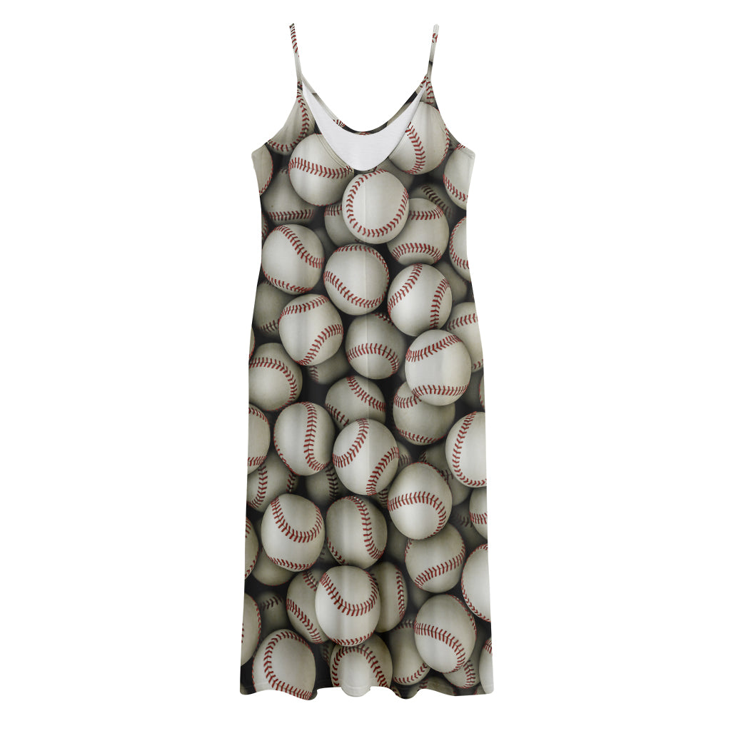 Baseballs 3D Print Jersey Midi Cami Dress