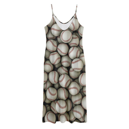 Baseballs 3D Print Jersey Midi Cami Dress