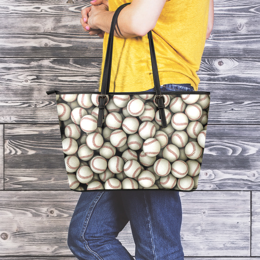 Baseballs 3D Print Leather Tote Bag