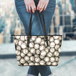 Baseballs 3D Print Leather Tote Bag