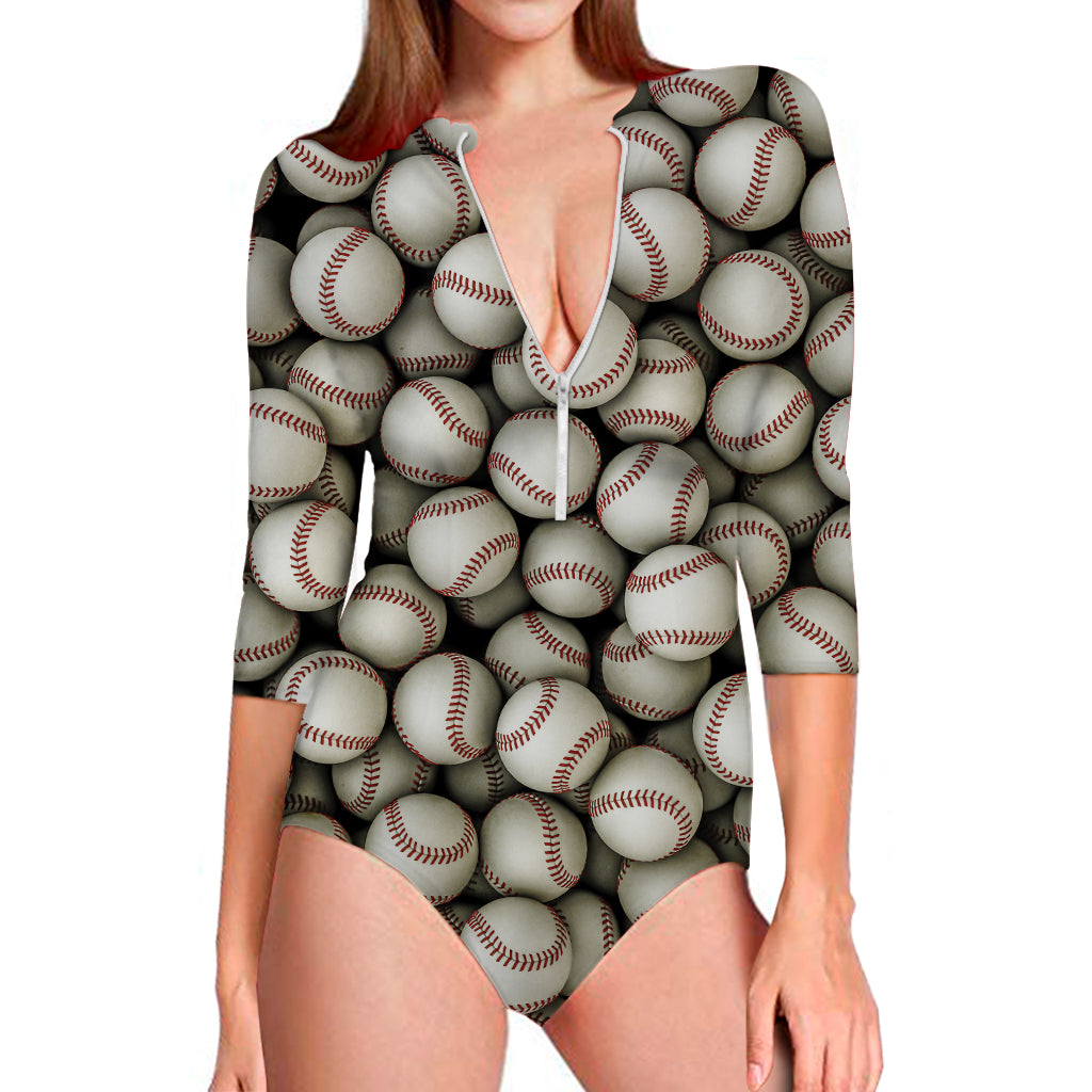 Baseballs 3D Print Long Sleeve Swimsuit