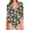 Baseballs 3D Print Long Sleeve Swimsuit