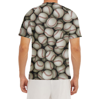 Baseballs 3D Print Men's Short Sleeve Rash Guard