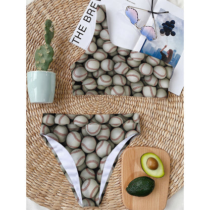 Baseballs 3D Print One Shoulder Bikini Top