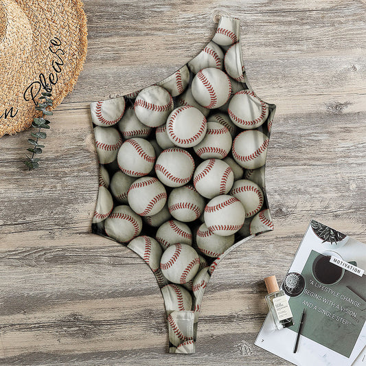 Baseballs 3D Print One Shoulder Bodysuit