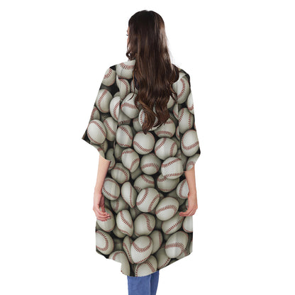 Baseballs 3D Print Open Front Beach Cover Up