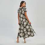 Baseballs 3D Print Short Sleeve Maxi Dress