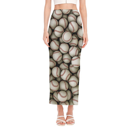 Baseballs 3D Print Side Slit Maxi Skirt