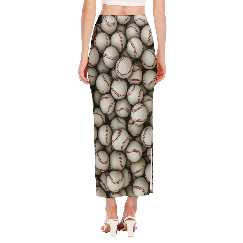 Baseballs 3D Print Side Slit Maxi Skirt