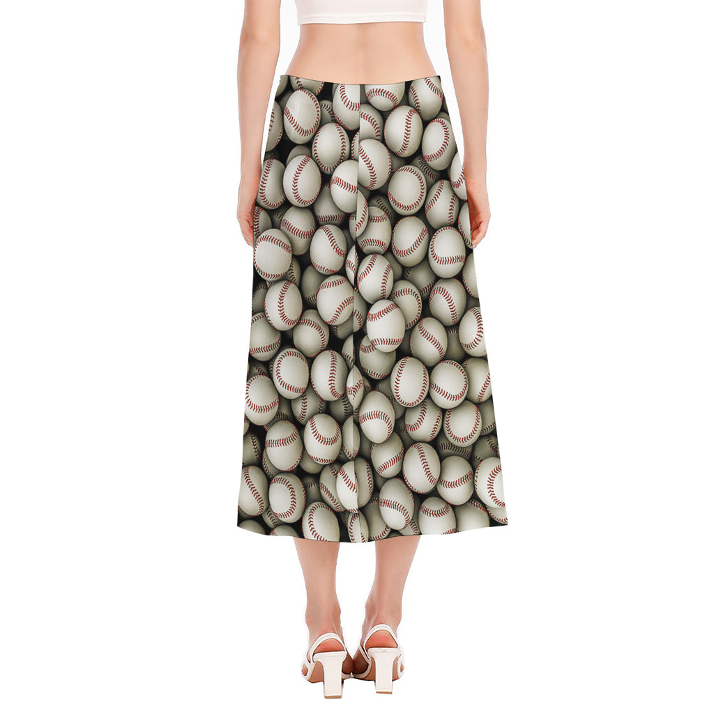Baseballs 3D Print Side Slit Midi Skirt