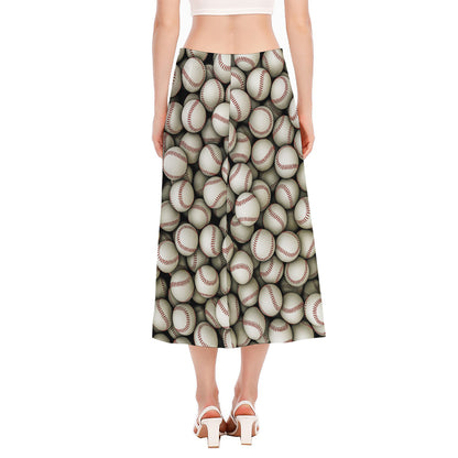 Baseballs 3D Print Side Slit Midi Skirt