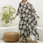 Baseballs 3D Print Silk V-Neck Kaftan Dress