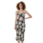 Baseballs 3D Print Slim Fit Midi Cami Dress