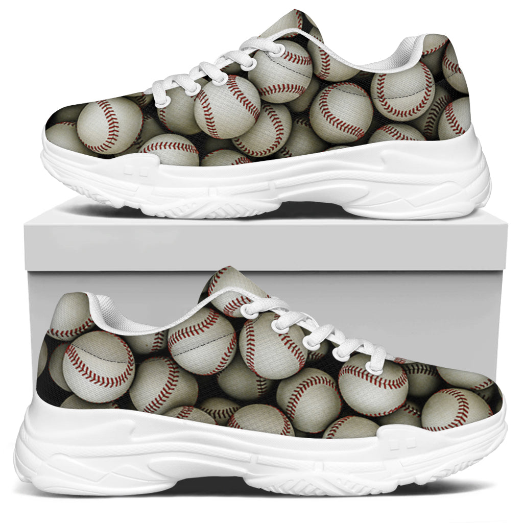 Baseballs 3D Print White Chunky Shoes