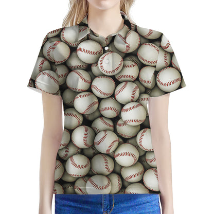 Baseballs 3D Print Women's Polo Shirt