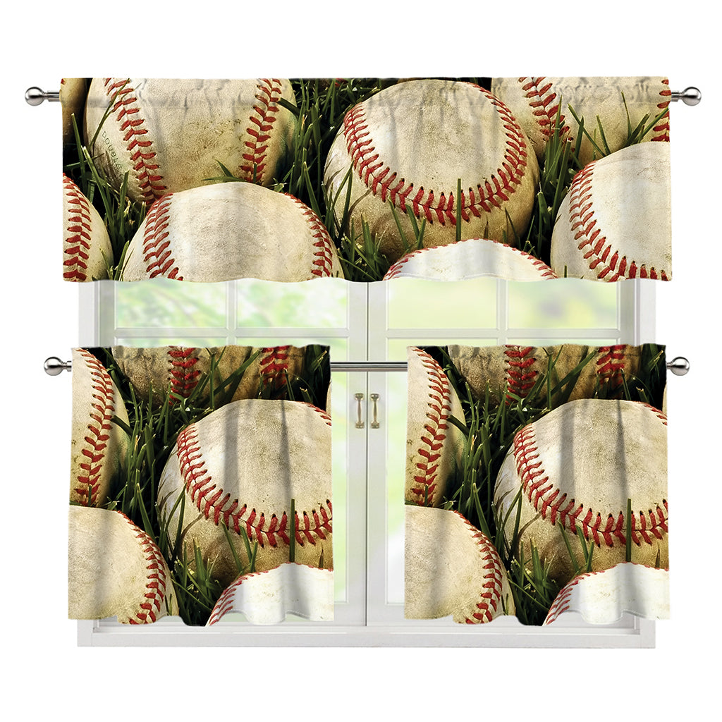Baseballs On Field Print 3 Piece Kitchen Curtains