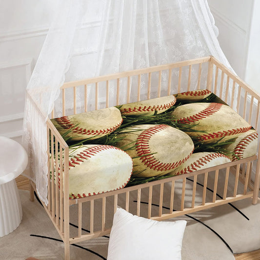 Baseballs On Field Print Baby Crib Sheet