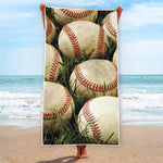 Baseballs On Field Print Beach Towel