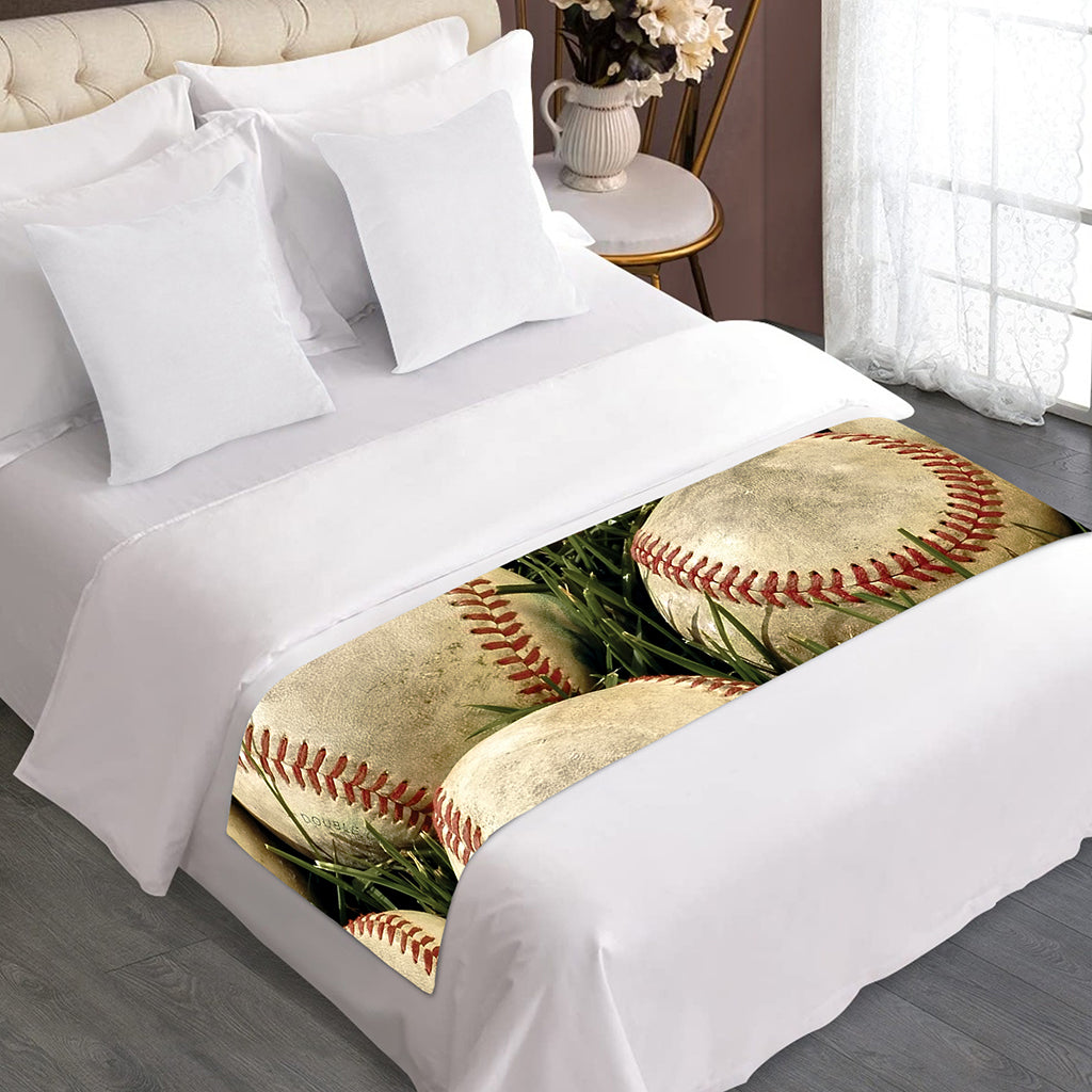 Baseballs On Field Print Bed Runner
