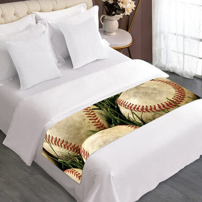 Baseballs On Field Print Bed Runner