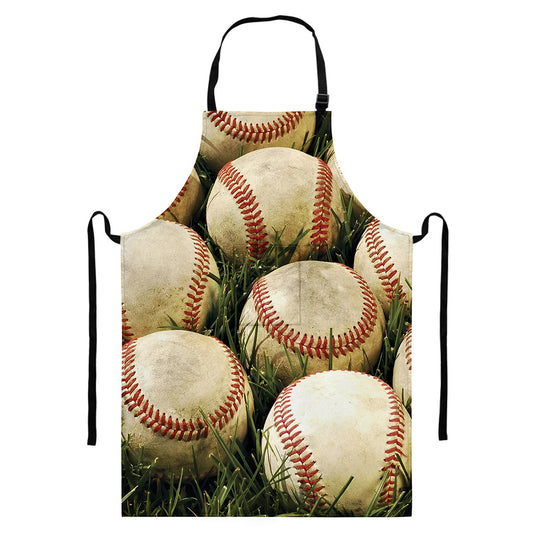 Baseballs On Field Print Bib Apron With Pocket