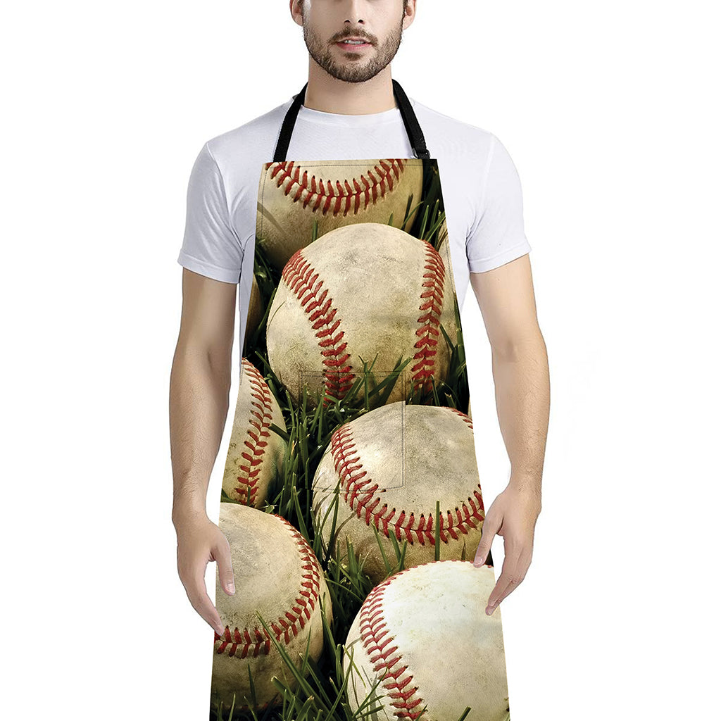 Baseballs On Field Print Bib Apron With Pocket