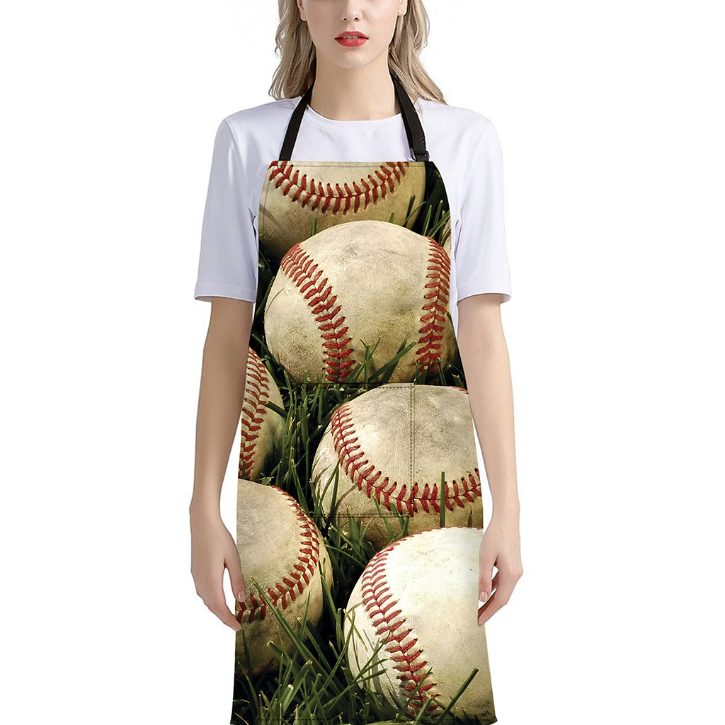 Baseballs On Field Print Bib Apron With Pocket