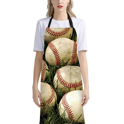 Baseballs On Field Print Bib Apron With Pocket