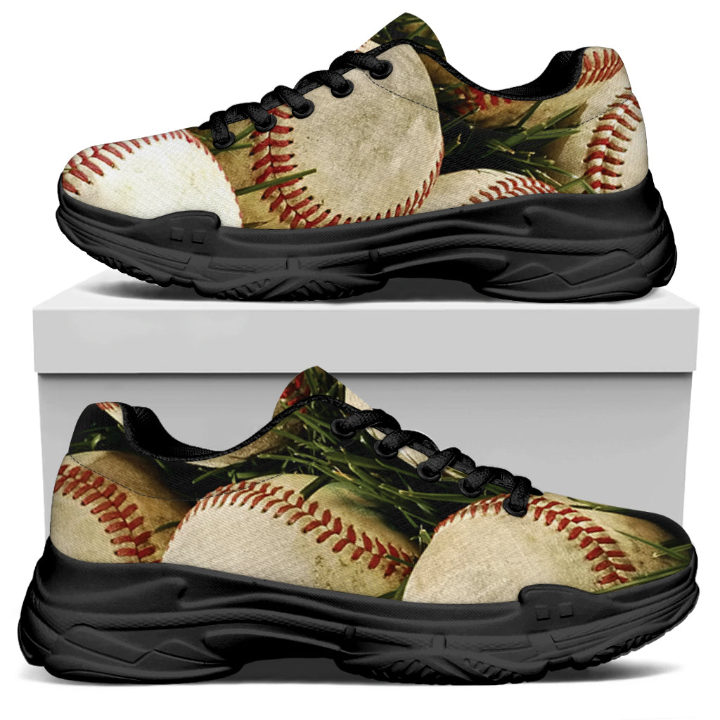 Baseballs On Field Print Black Chunky Shoes