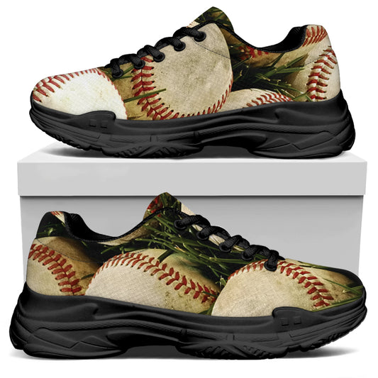 Baseballs On Field Print Black Chunky Shoes