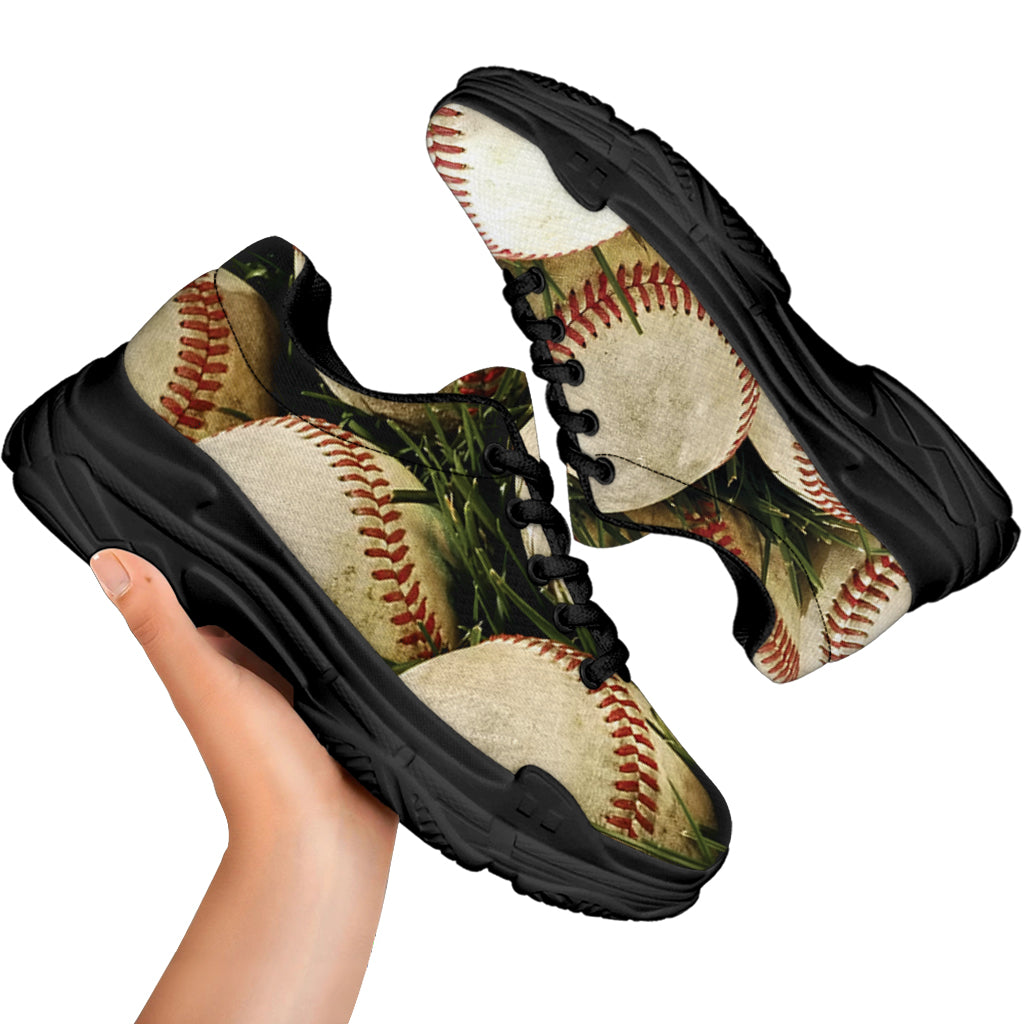 Baseballs On Field Print Black Chunky Shoes