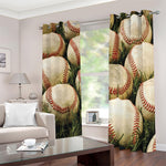 Baseballs On Field Print Blackout Grommet Curtains