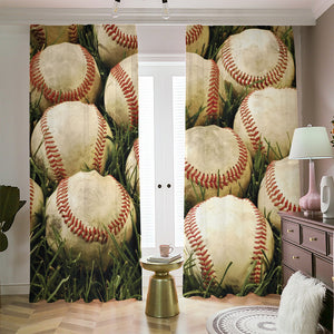 Baseballs On Field Print Blackout Pencil Pleat Curtains