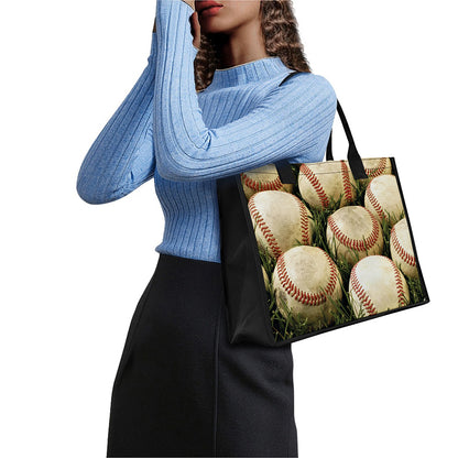 Baseballs On Field Print Canvas Tote Bag