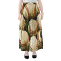 Baseballs On Field Print Chiffon Maxi Skirt