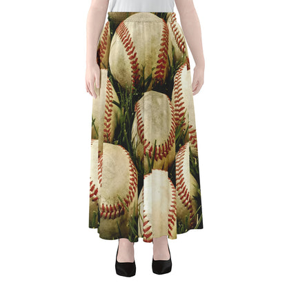 Baseballs On Field Print Chiffon Maxi Skirt
