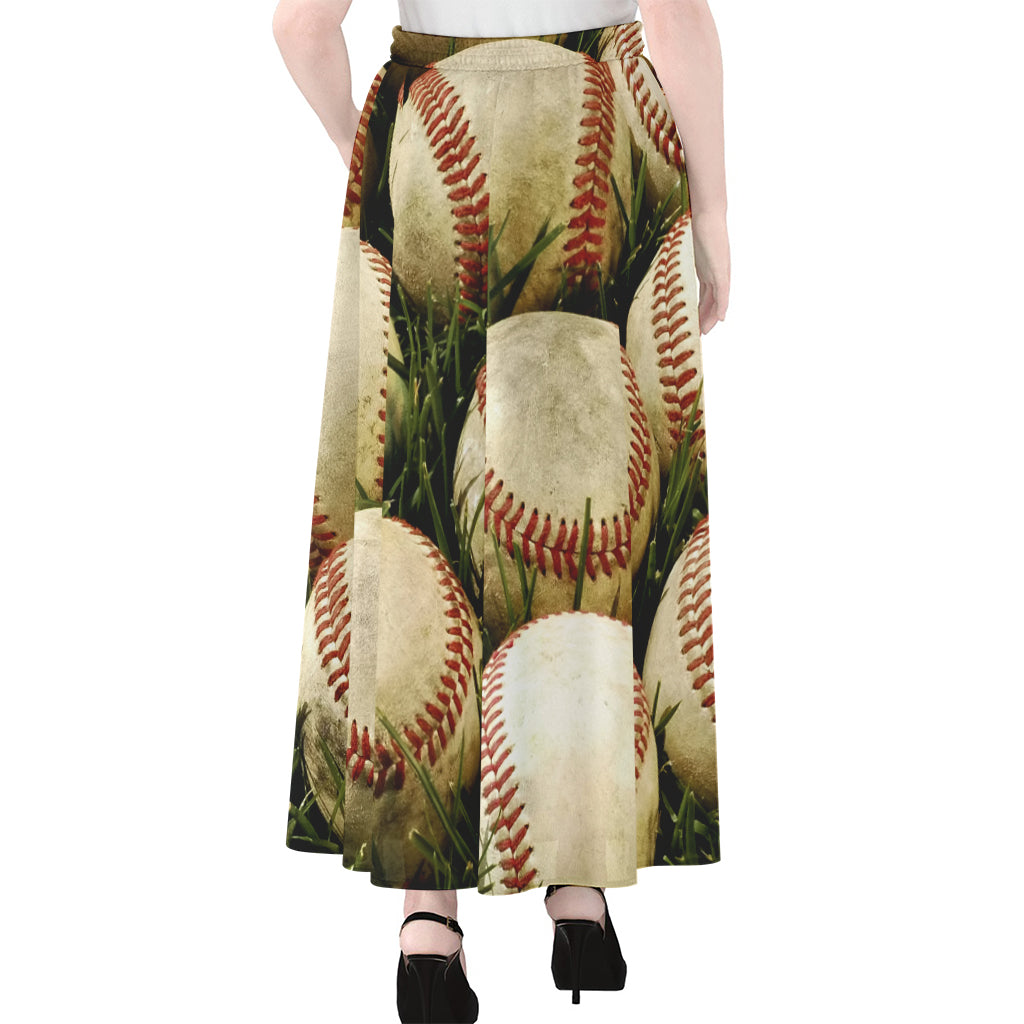 Baseballs On Field Print Chiffon Maxi Skirt