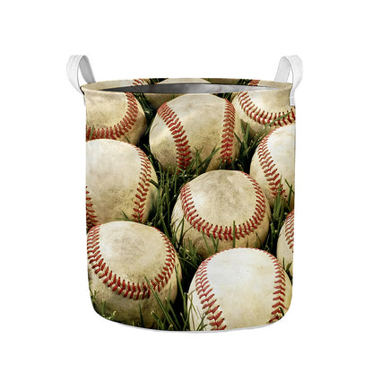Baseballs On Field Print Collapsible Laundry Basket