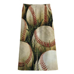 Baseballs On Field Print Cotton Front Slit Maxi Skirt