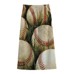 Baseballs On Field Print Cotton Front Slit Maxi Skirt
