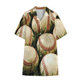 Baseballs On Field Print Cotton Hawaiian Shirt