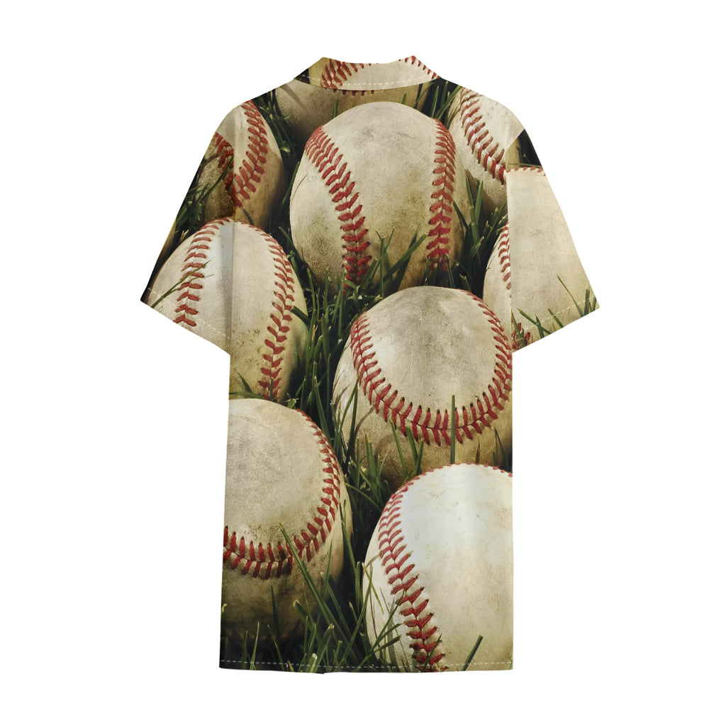 Baseballs On Field Print Cotton Hawaiian Shirt