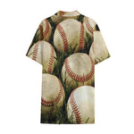 Baseballs On Field Print Cotton Hawaiian Shirt