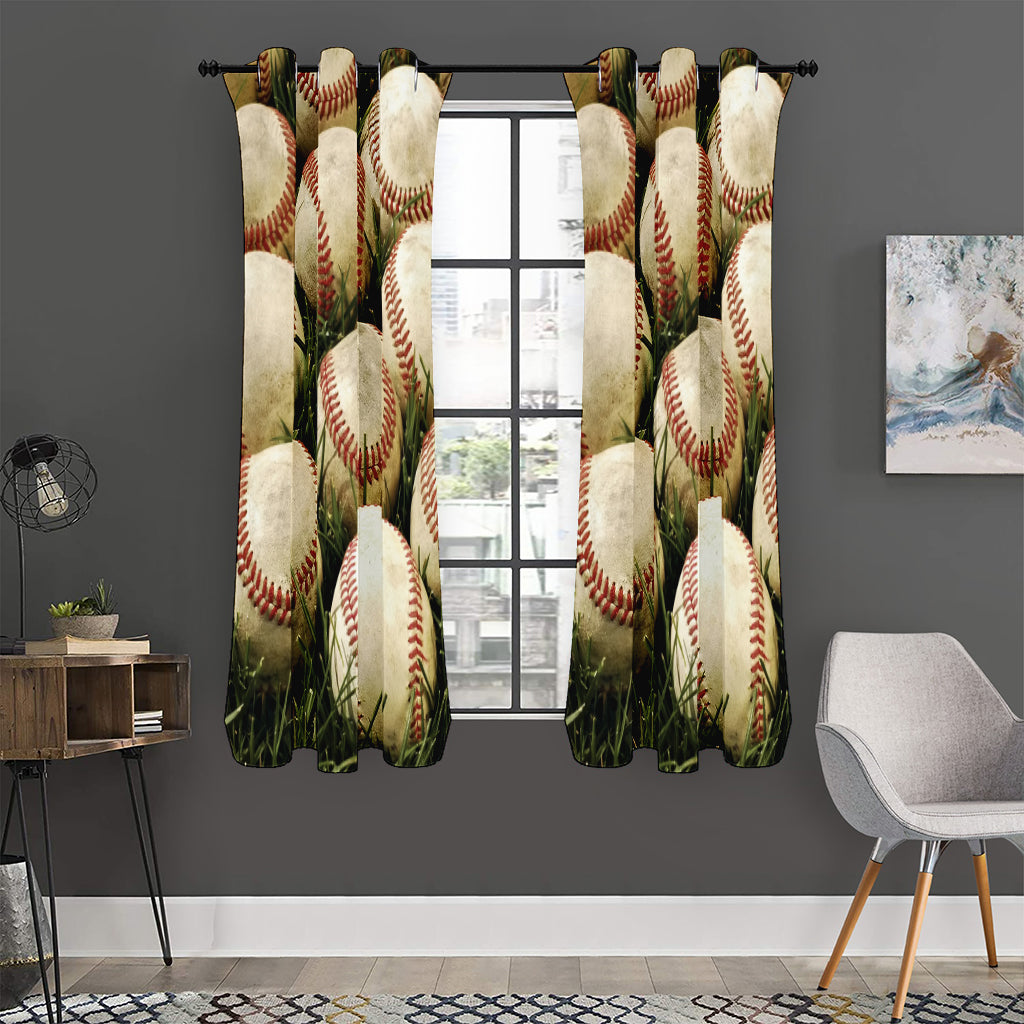 Baseballs On Field Print Curtain