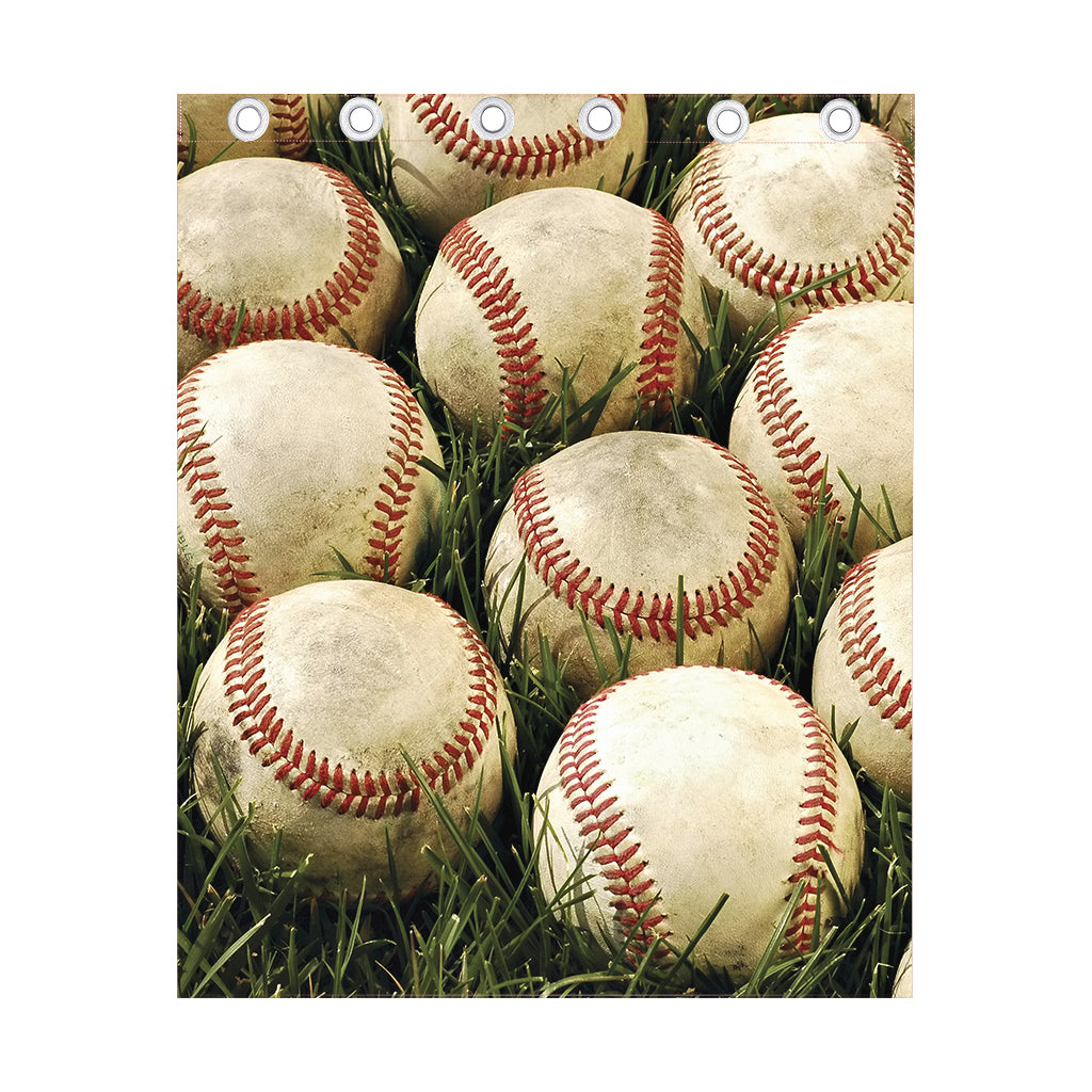 Baseballs On Field Print Curtain